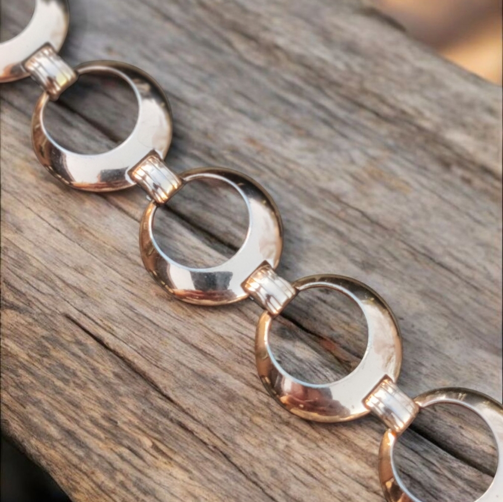 Vintage Vermeil Sterling Silver Gold Circle Bracelet